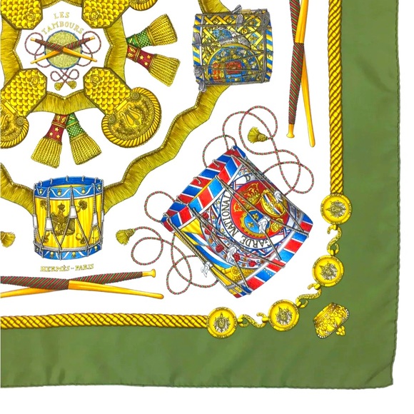 HERMES LES TAMBOURS Carre 90 Multicolor100%  Silk Scarf - Picture 3 of 8